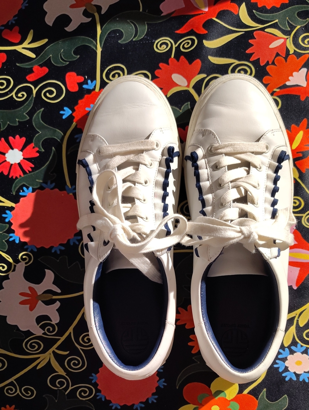 Tory Burch  Sport White Leather Sneakers with Navy Trim Size 10